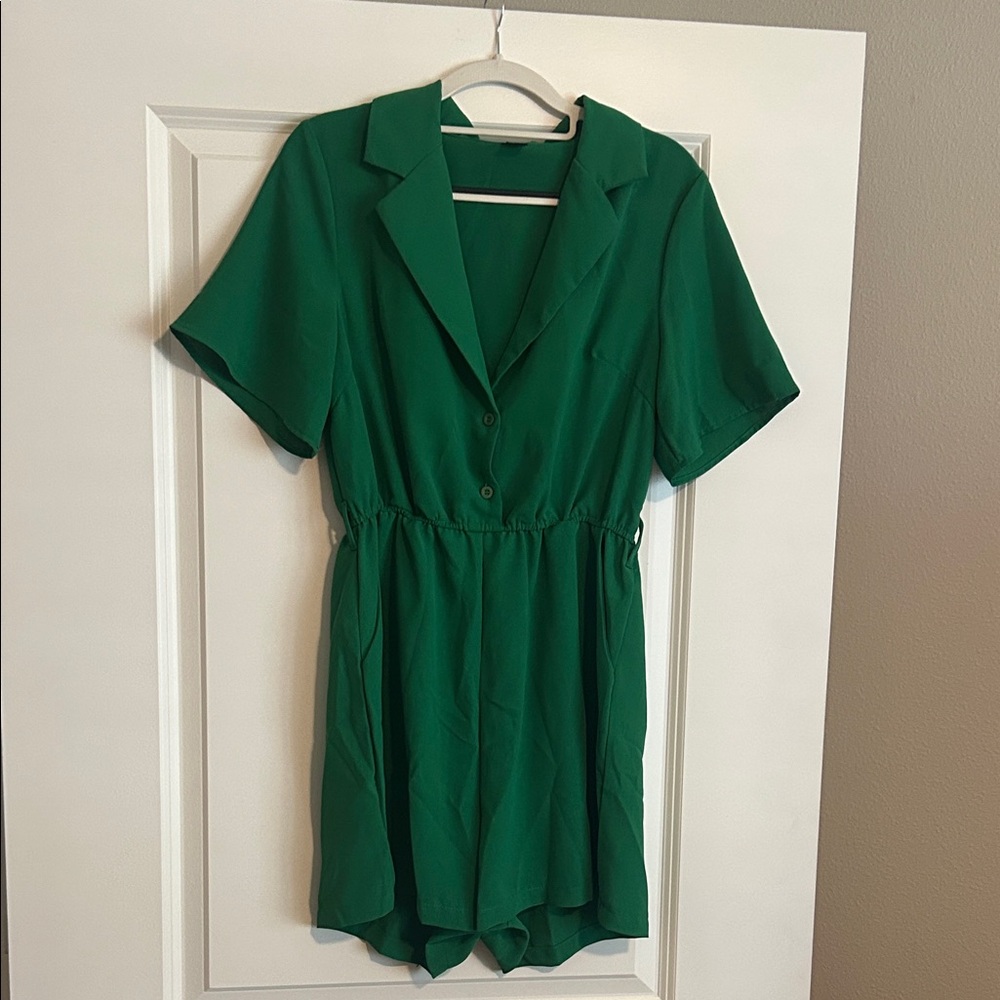 SHEIN Emerald Short Sleeve Collared Mini Dress